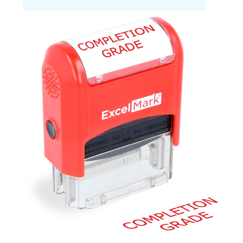 ExcelMark Completion Grade - Self-Inking Two-Color Rubber Teacher Stamp - Perfect for Grading Homework - Red and Blue Ink - Image 1